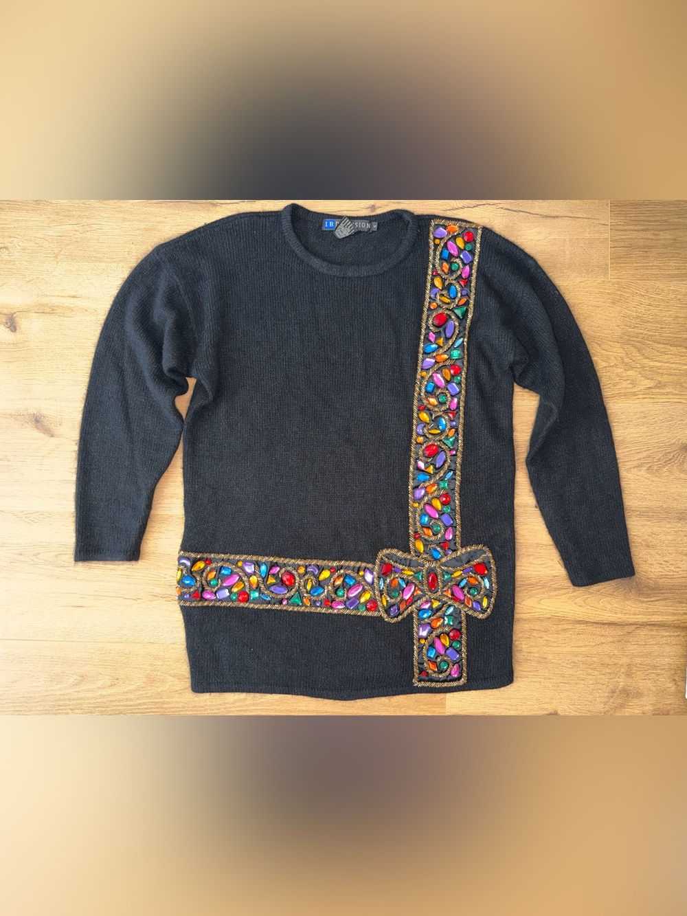 Vintage I.B. Diffusion Gem 💎 Embellished Silk Blend Black Women’s Sweater ‘92